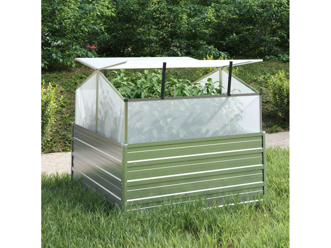 Vidaxl Canteiro Elevado Com Estufa 100x100x85 Cm Prateado
