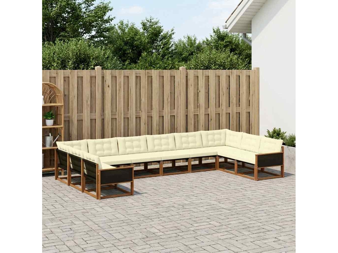 Vidaxl Conjunto De Sofás Para Exterior 10 Pcs Natural E Creme