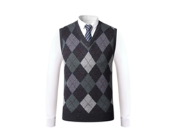 2026-chaleco De Punto Para Hombres Con Cuello V Sin Mangas Tejido Suave Estampado Argyle Gris Burdeos Caqui M Cinza Escuro