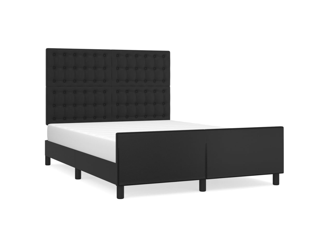 Bed Frame With Headboard, Bed Frames With Headboards Vidaxl Preto Couro Artificial (140 X 190 Cm)