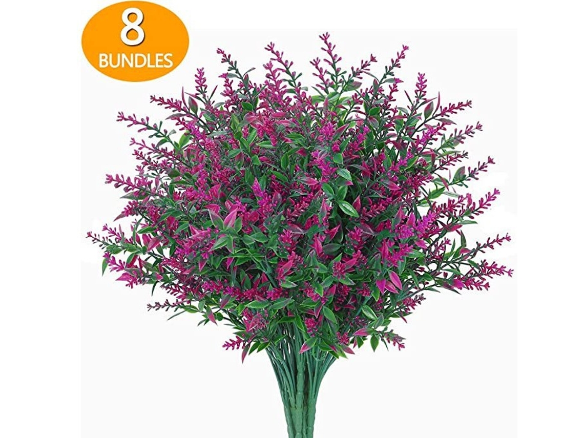 Conjunto de 8 Flores e Arbustos Artificiais para Exterior, Resistentes Aos Raios Uv. AQUAFORGE