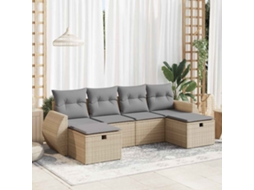 Vidaxl 6 Pcs Conjunto De Sofás P/ Jardim Com Almofadões Vime Pe Bege