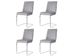 Conjunto De 4 Cadeiras De Jantar Em Veludo, Luxuoso, Sofá Para Sala, Quarto Ou Lounge, Design Em Diamante, Pes Em Metal Prateado, Cor Cinza