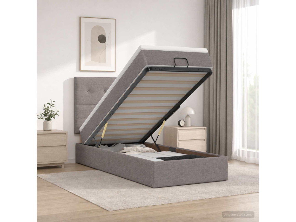 Vidaxl Cama Ottoman Com Colchão Cinzento-acastanhado 90 X 190 Cm