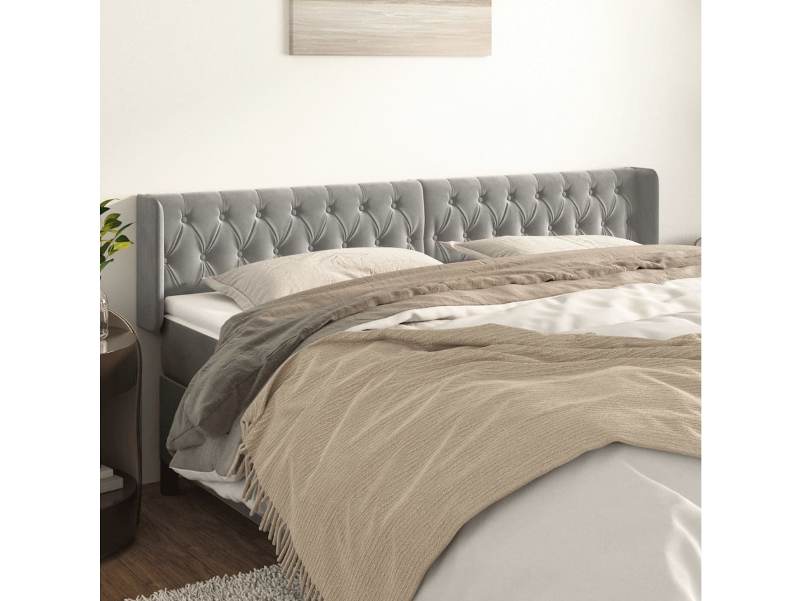 Cabecero con Alas de Terciopelo 183x16x78/88 cm Gris Claro