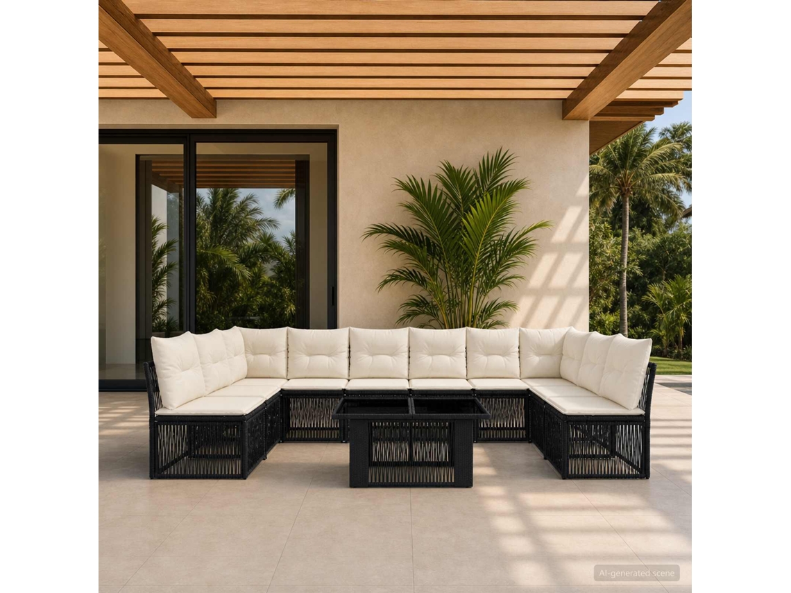 Vidaxl Conjunto De Sofá De Jardim 11 Unid. Preto Vime Pe
