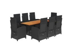 Conjunto de 9 Jantar para Jardim com Almofadões Vime Pe Preto MAISON EXCLUSIVE
