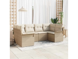 Vidaxl Conjunto De Sofá De Jardim 6 Unid. Bege Vime Pe