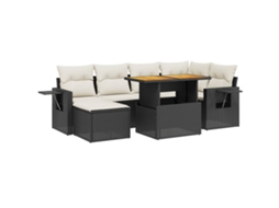 Conjunto 7 de Sofás P/ Jardim com Almofadões VIDAXL Vime Pe Preto