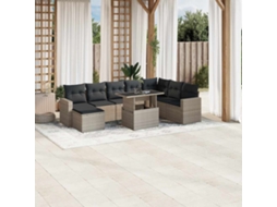 Vidaxl 9 Pcs Conj. Sofás Jardim Com Almofadões Vime Pe Cinzento-claro