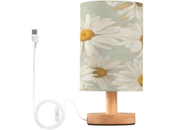 Abajur De Cabeceira Daisy Para Quarto, Luminária De Cabeceira Led, Luminária De Leitura Com Portas Usb E Cúpula Tecido
