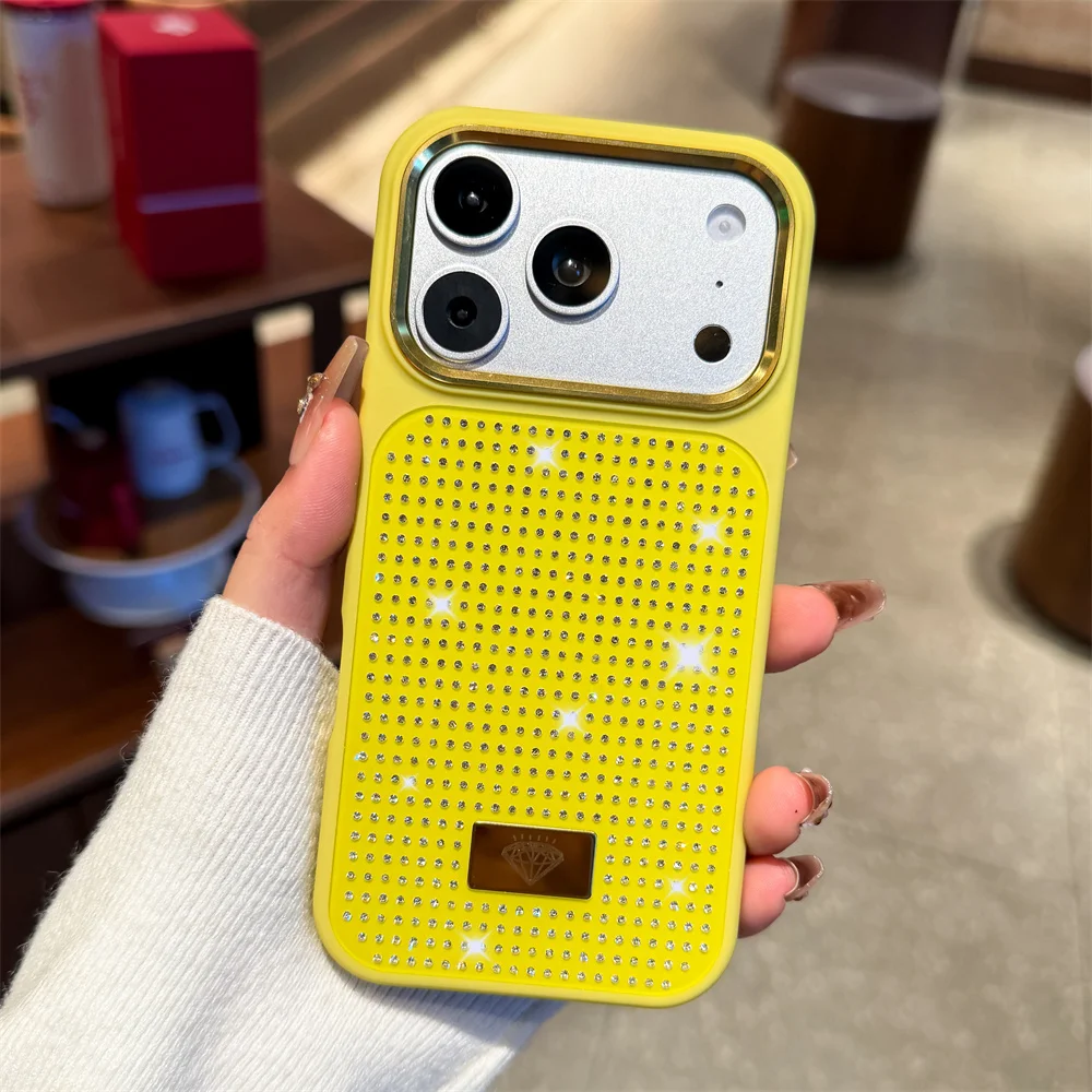 Capa Para Celular Com Strass Brilhantes (iphone 17, Amarela) Para Meninas, Adequada Para Iphone, Capa Protetora À Prova De Choque.