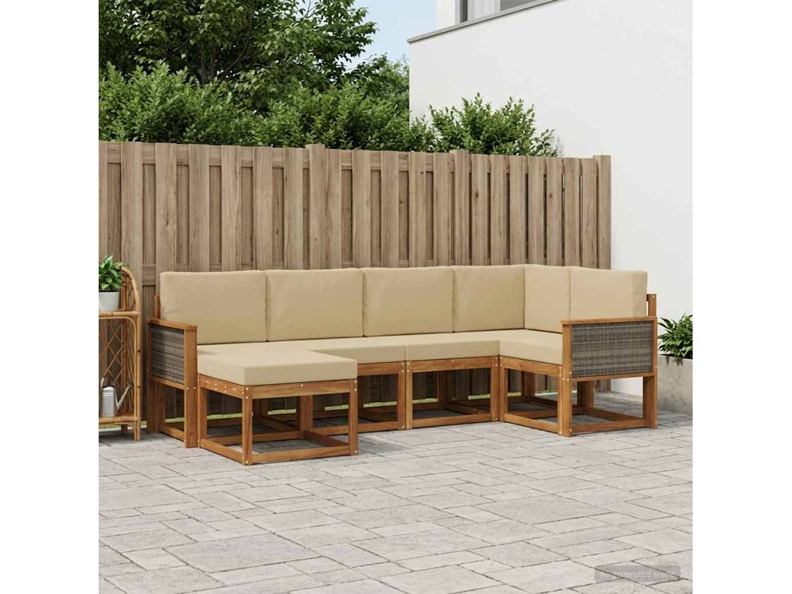 Vidaxl Conjunto De Sofás Para Exterior 6 Unid. Natural E Bege