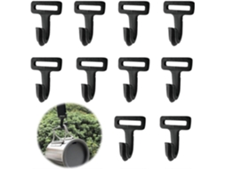 Conjunto de 10 Ganchos Multifuncionais Pretos para Barraca, Tensão Corda Plástico Toldo Camping e Lona. AQUAFORGE