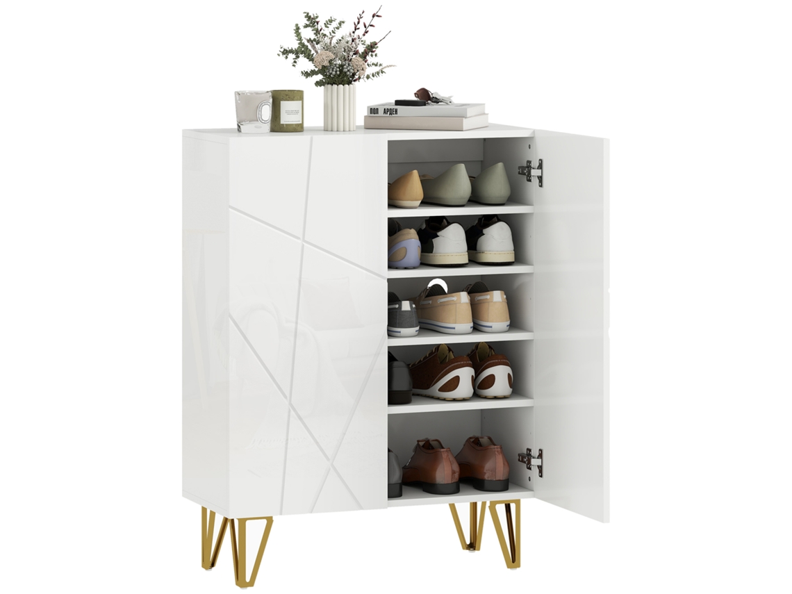 Armário De Sapatos Com 2 Portas E 3 Prateleiras Ajustáveis, Branco 72x31,5x95 Cm