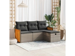4 Pcs Conjunto Sofás De Jardim C/ Almofadões Vime Pe Cinzento Lovely Home