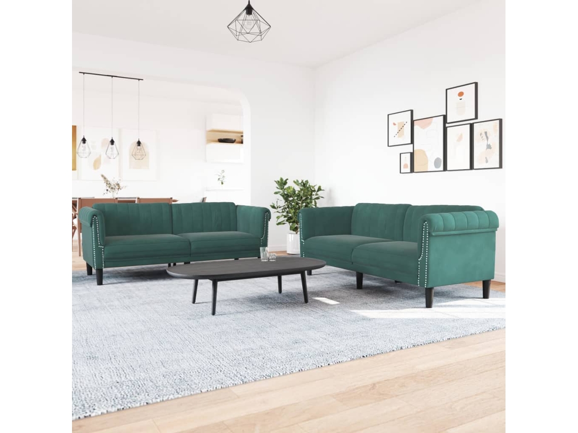 Vidaxl 2 Pcs Conjunto De Sofás Veludo Verde-escuro
