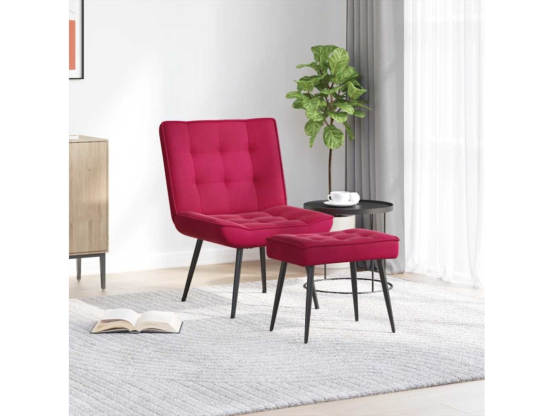 Vidaxl Cadeira De Descanso Com Banco Veludo Vermelho Tinto