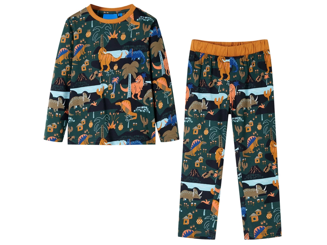 Pijama De Manga Comprida Para Criança Verde-escuro 140