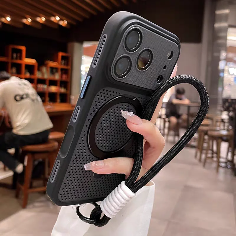 Capa Protetora De Malha Com Suporte Magnético E Sistema De Resfriamento (preta) Para Iphone 16 Pro