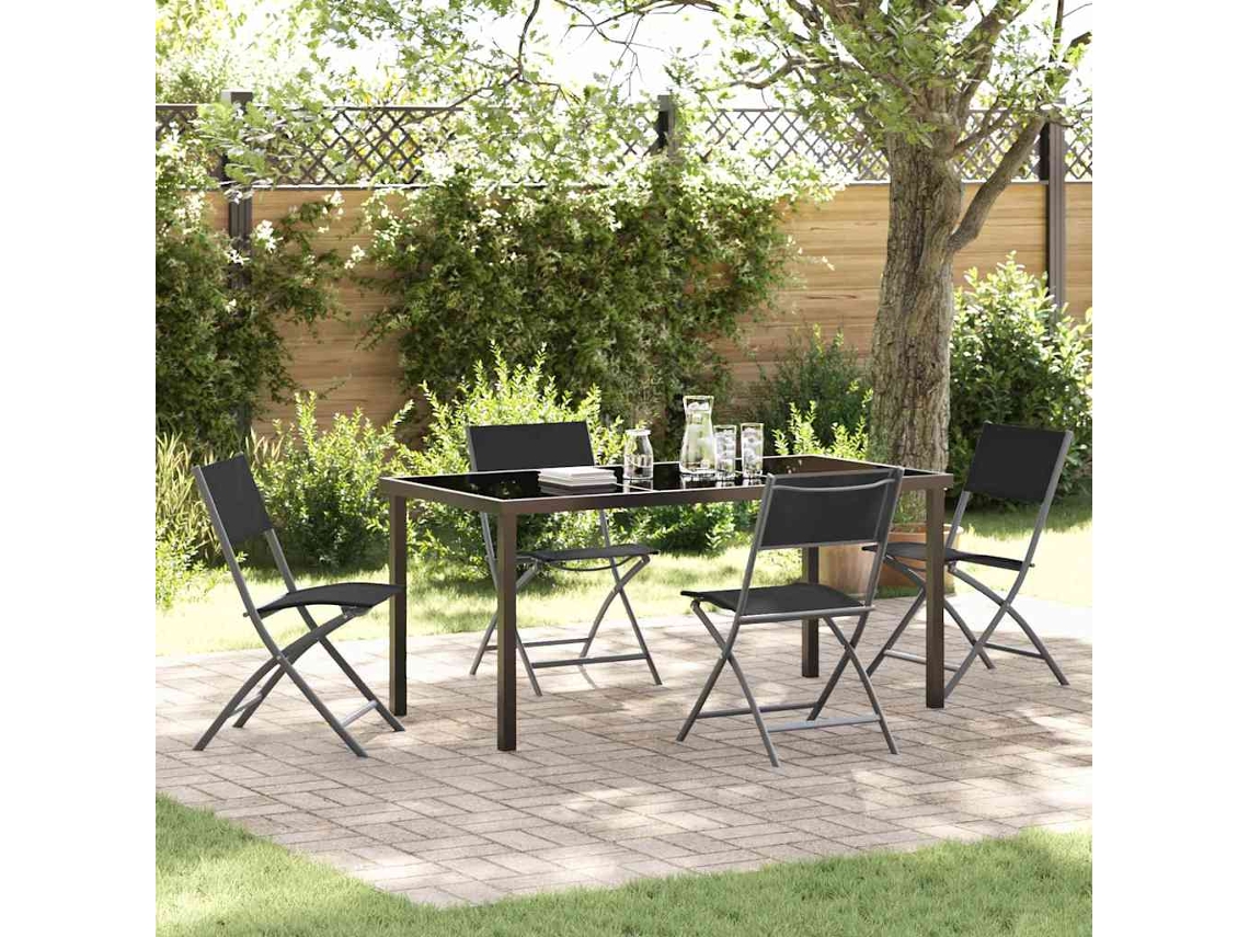 Vidaxl Conjunto de Jantar para Jardim 5 Pcs Preto Aço Revestido a Pó