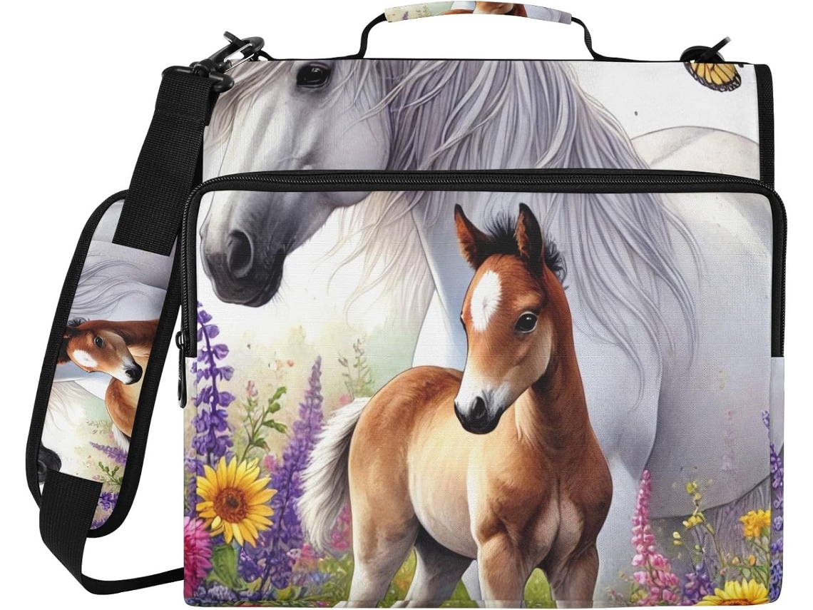 Pasta Com Estampa De Borboleta, Cavalo E Flores Silvestres, Tecido Impermeável, Organizador Com Zíper E Compartimento