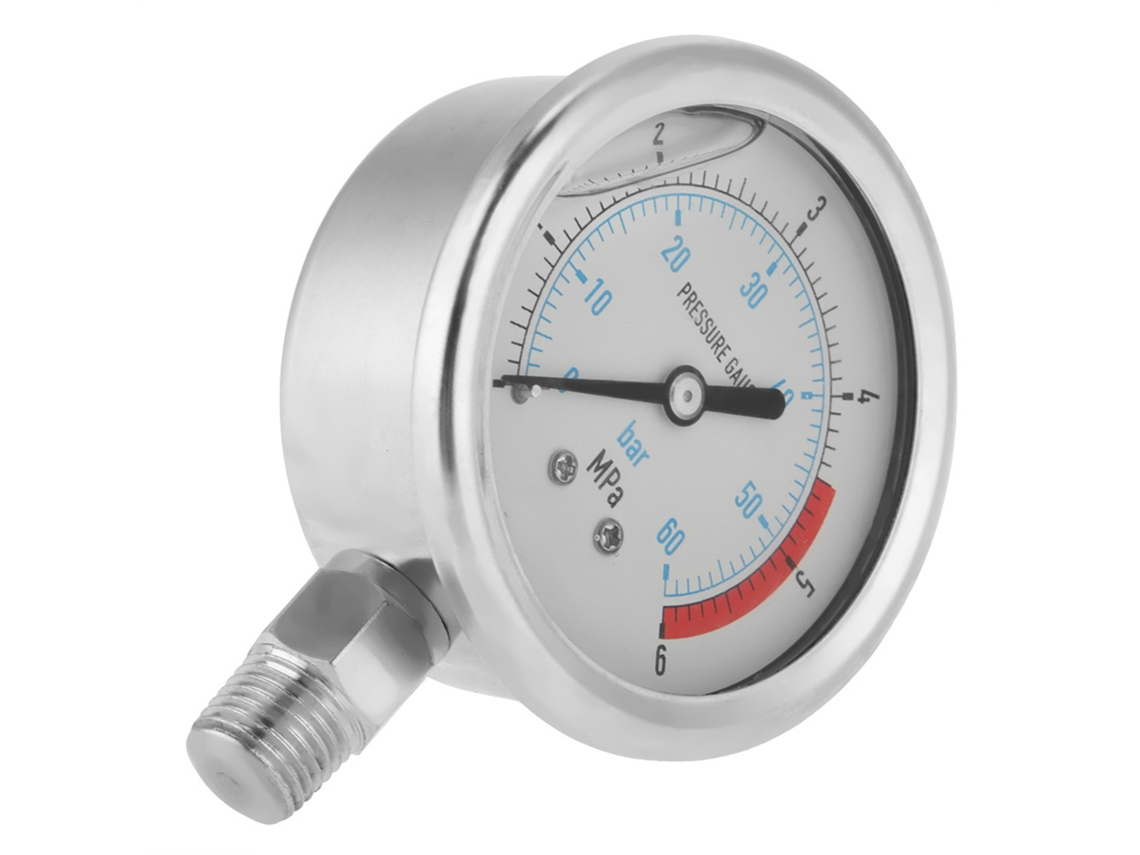 Manômetro de Pressão 60mm 0-60bar/0-6MPa com Rosca NPT 1/4 para Ar, Hidráulico e Água | S/MARCA