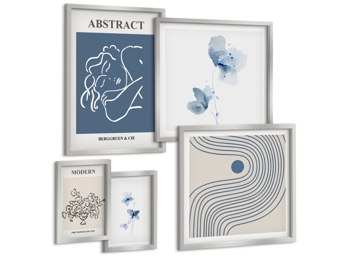Conjunto De Pinturas Estilo Moderno Abstrato Florística Espelharte (5 Peças)
