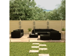 10 Pcs Conjunto Lounge De Jardim C/ Almofadões Vime Pe Preto Dkd Home Decor