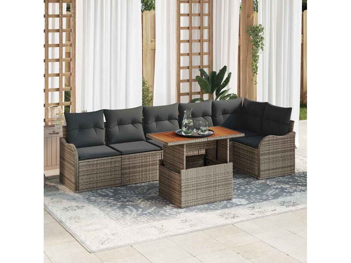 Vidaxl Conjunto De Sofá De Jardim 7 Unid. Cinzeto Rattan Sintético