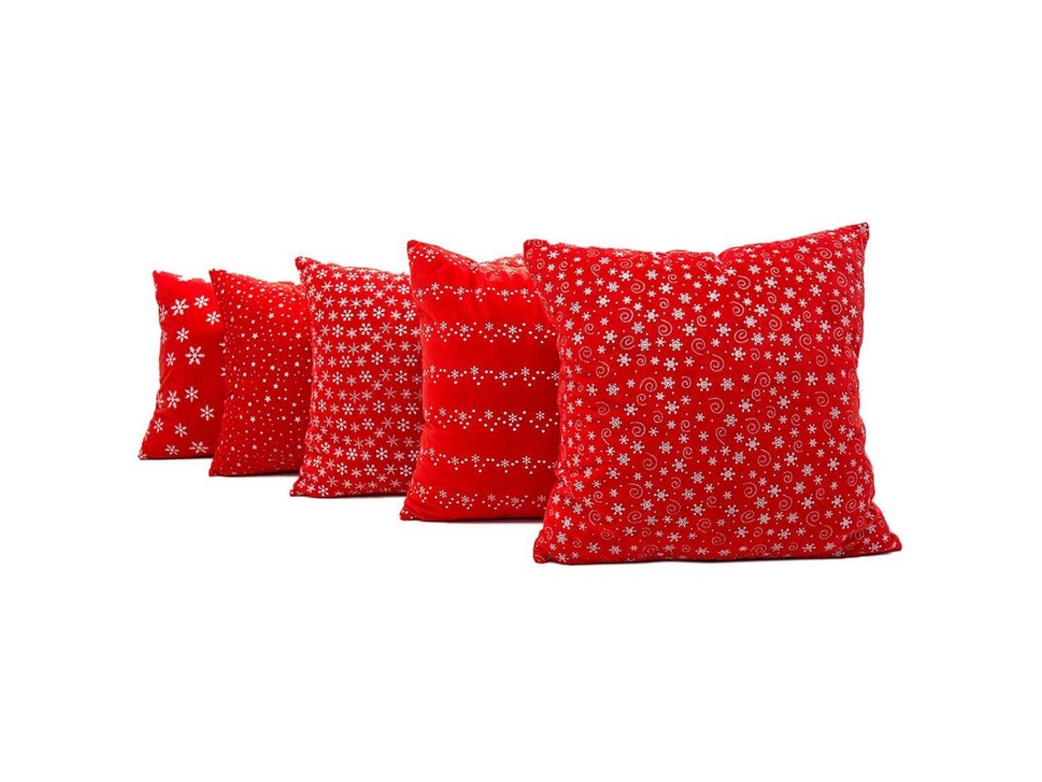 Conjunto De 5 Capas De Almofada Quadradas Vermelhas Com Decoração Natalina