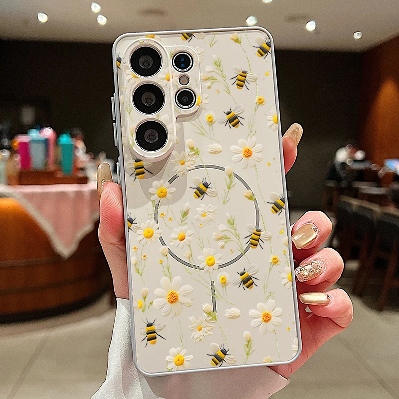 Capa Magnética Para Celular Galaxy A34 Com Estampa Floral Rosa (cinza).