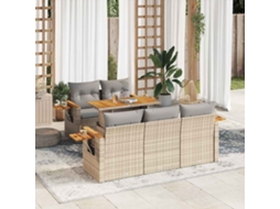 Vidaxl 6 Pcs Conjunto Sofás Jardim Com Almofadões Vime Pe/acácia Bege