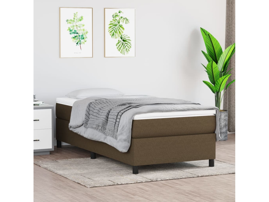 Cama De Solteiro | Camas Para Quarto | Estrutura De Cama Com Molas 100x200 Cm Tecido Castanho-escuro