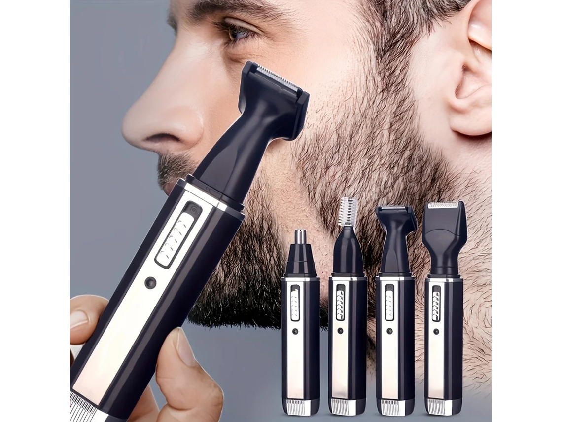 Aparador De Pelos Masculino 4 Em 1 - Recarregável Usb, Cabeçotes Laváveis, 45 Dias De Autonomia Para Barba, Nariz E Corpo