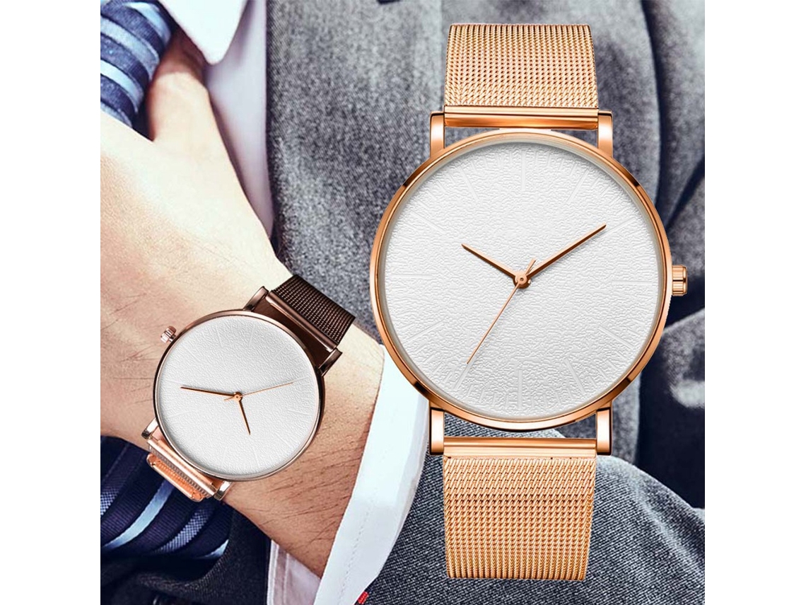 Relógio de quartzo casual Gaiety Fashion para homens e mulheres com pulseira de liga metálica.