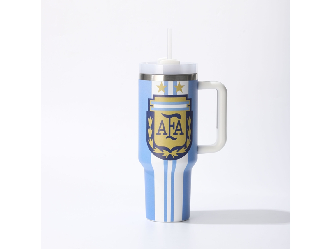 Caneca Térmica Inox Argentina Copa 2026, emblema AFA, duas estrelas, garrafa isolante, STELASPLEN