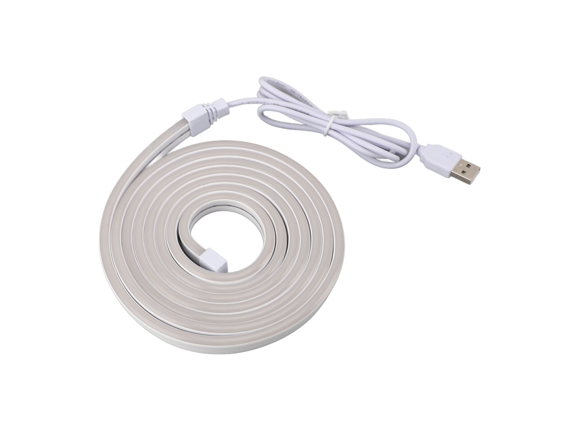 Luz neon flexível LED 6,5ft, USB, à prova d'água, silicone branca, para quarto e lar