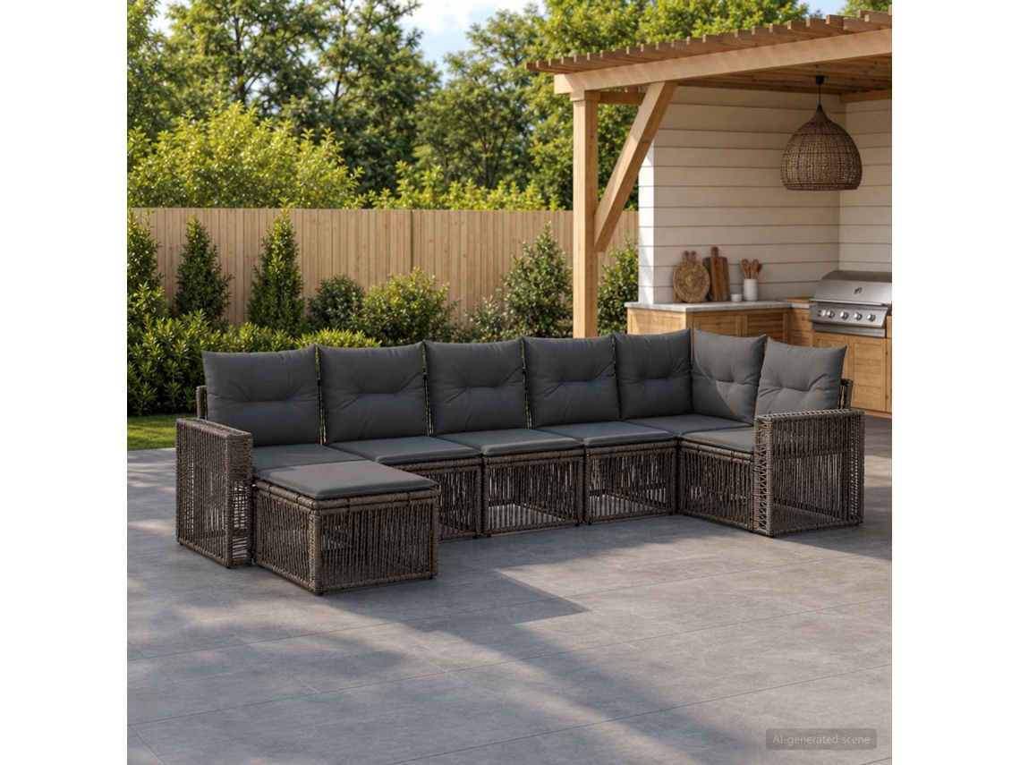 Vidaxl Conjunto De Sofá De Jardim 7 Unid. Cinza E Cinza Escuro Vime Pe