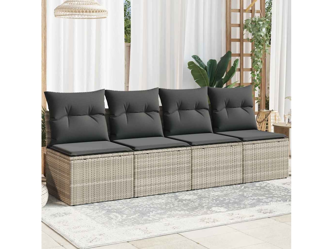 Vidaxl Sofá Jardim De 4 Lugares Com Almofadões Vime Pe Cinzento Claro