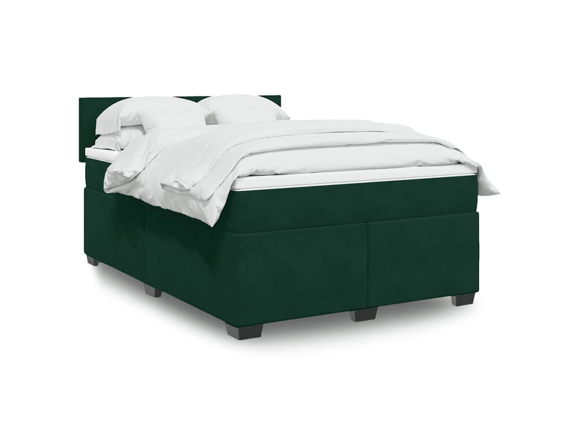 Vidaxl Cama com Molas/colchão 140x190 Cm Veludo Verde escuro
