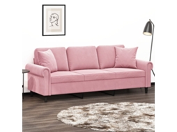 Vidaxl Sofá 3 Lugares C/ Almofadas Decorativas 180 Cm Veludo Rosa