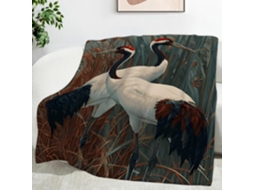 Manta White Crane de Junco 180x200 Cm Multifuncional Macia Aconchegante em Flanela Ideal para Cama Escritório