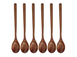Pacote Com 6 Colheres De Madeira Para Tempero De Cozinha, Cabo Longo De Madeira Natural, Colher Comestível Para Cozinhar SUNNY SPACES