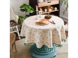 (bege) Toalha De Mesa Redonda De Piquenique De 150 Cm, Linho Redondo De Algodão Com Padrão Floral, Toalha De Mesa Lavável Com Franjas, Pequena Toalha