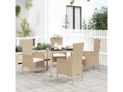 5 Pcs Conjunto De Jantar P/ Jardim Com Almofadões Vime Pe Bege Dkd Home Decor
