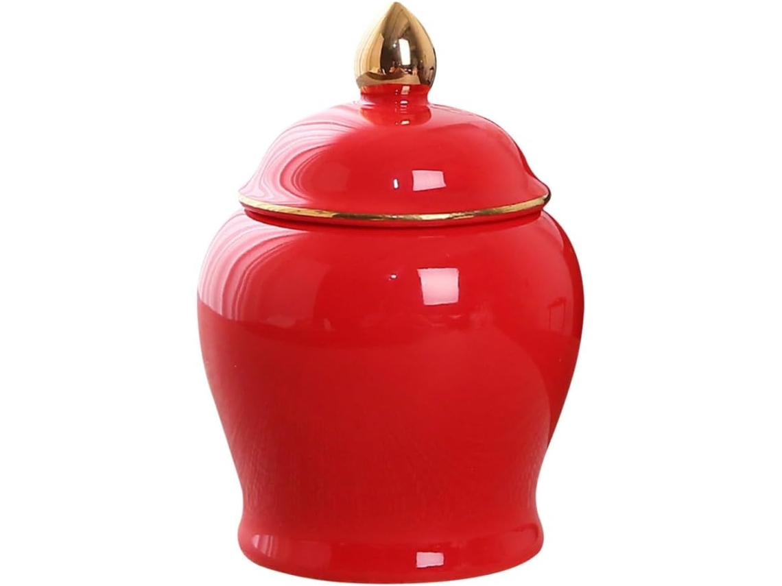 Pote De Cerâmica Vermelha Simples E Elegante Para Armazenar Chá, Com Tampa, Resistente Ao Desgaste E Fácil De Limpar