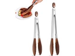 Conjunto 2 Pinças Alimentos - Pinças Bbq - Pinças Grelhador - Utensílio Cozinha - Madeira - Castanho