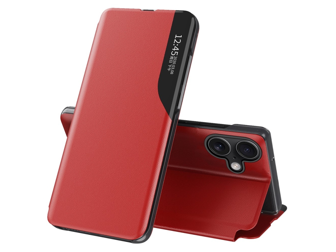 Capa Em Couro Pu Para Apple Iphone 16 Pro Vermelho