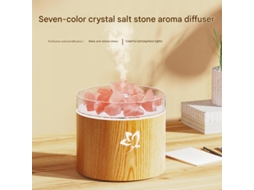 Difusor de Aromas de Sal, Gema Cristalino de 7 Cores, Umidificador com Acabamento em Madeira e Luz Ambiente Led BRILVIBERA